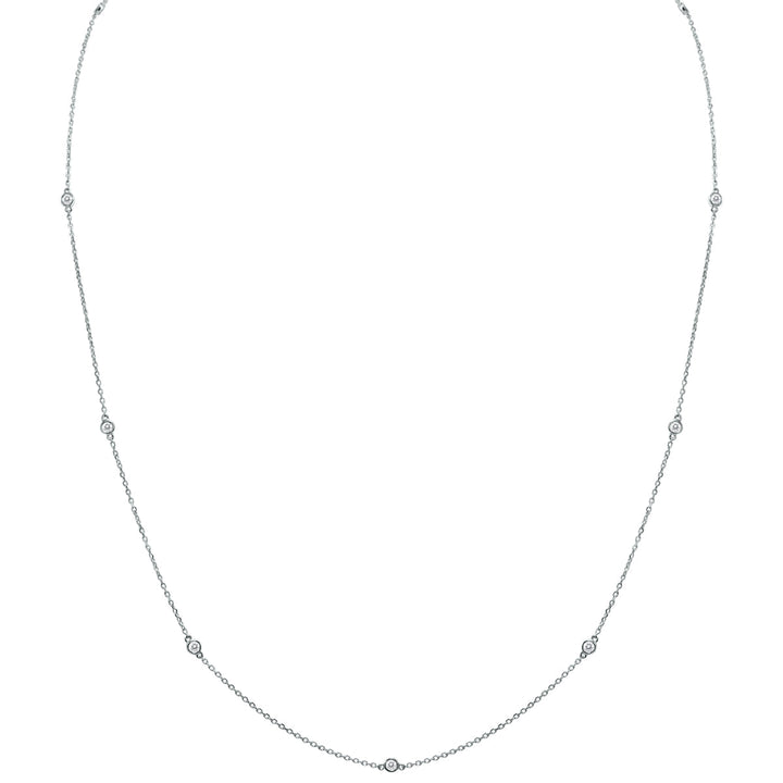 1/4 Carat Tw Bezel Set Diamond Station Necklace In 14K White Gold