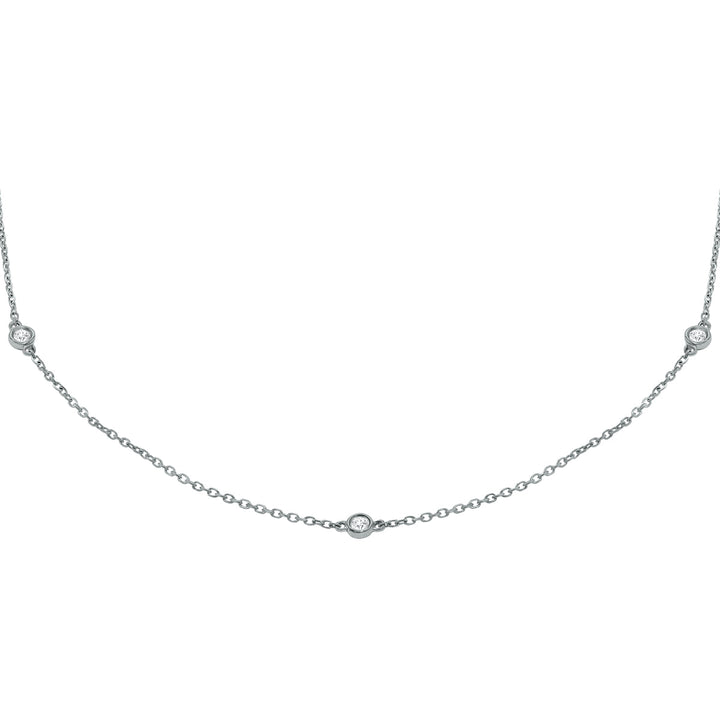 1/4 Carat Tw Bezel Set Diamond Station Necklace In 14K White Gold