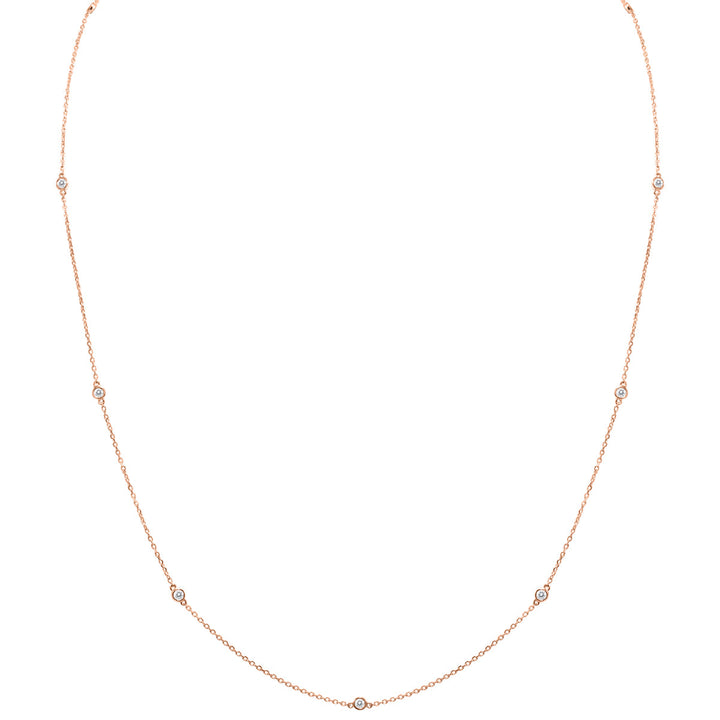 1/4 Carat Tw Bezel Set Diamond Station Necklace In 14K Rose Gold