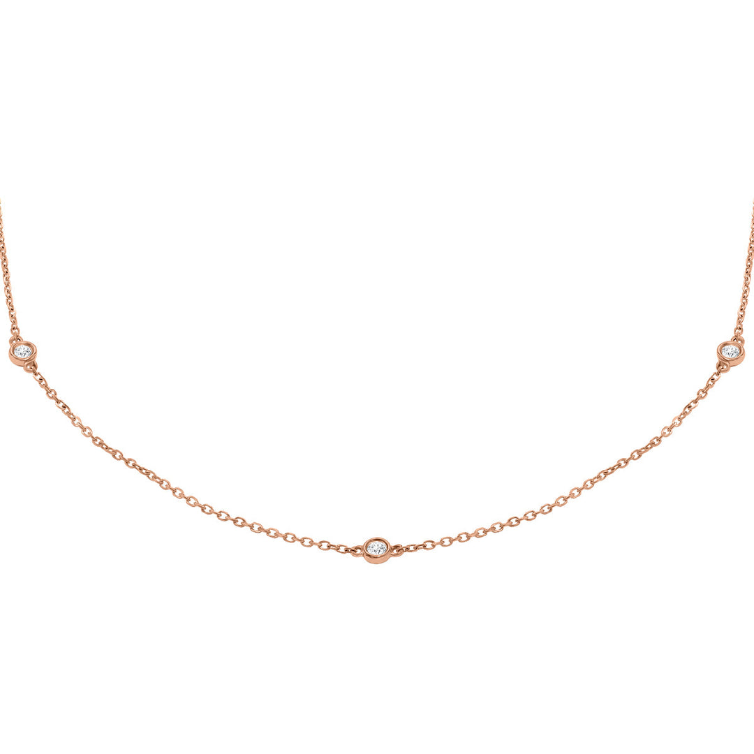 1/4 Carat Tw Bezel Set Diamond Station Necklace In 14K Rose Gold