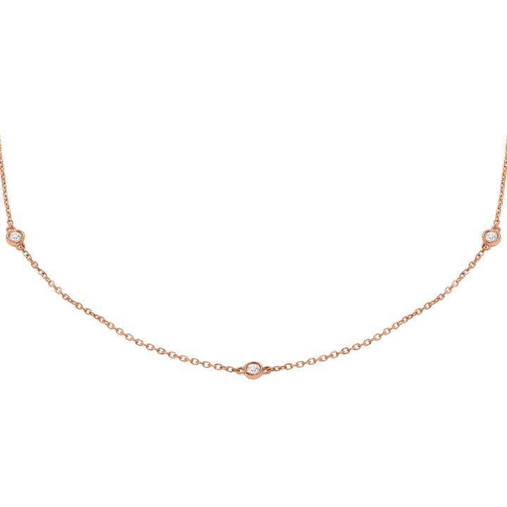 1/4 Carat Tw Bezel Set Diamond Station Necklace In 14K Rose Gold