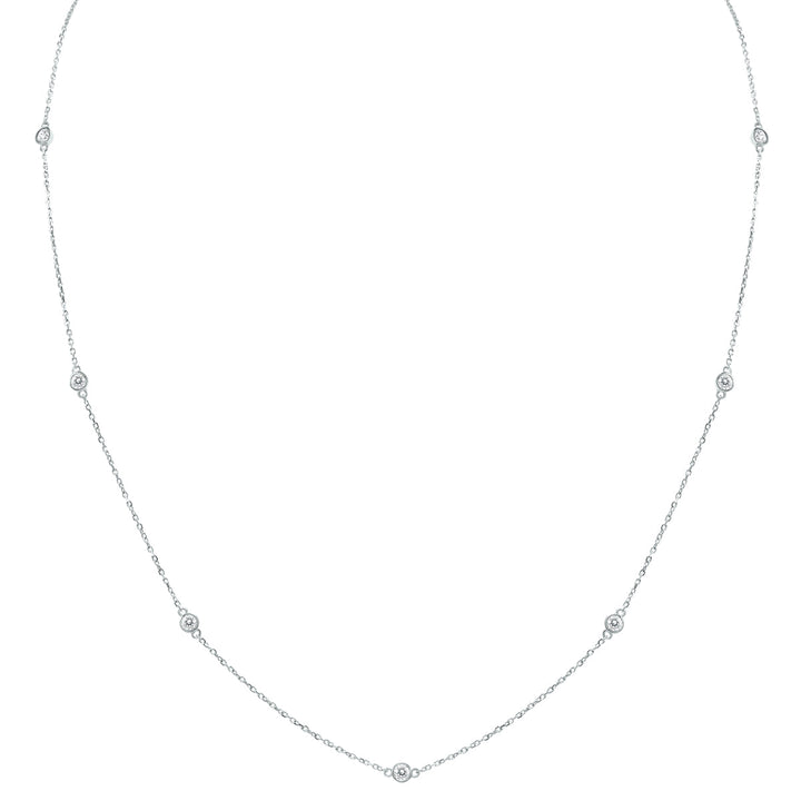 1/2 Carat Tw Bezel Set Diamond Station Necklace In 14K White Gold