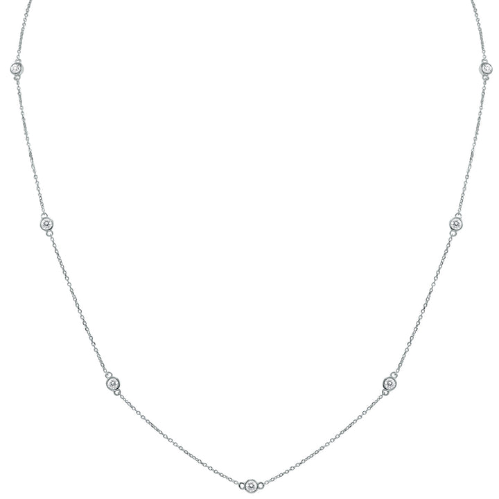 3/4 Carat Tw Bezel Set Diamond Station Necklace In 14K White Gold