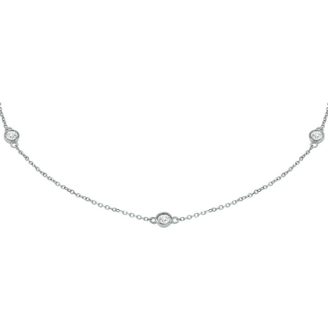 3/4 Carat Tw Bezel Set Diamond Station Necklace In 14K White Gold