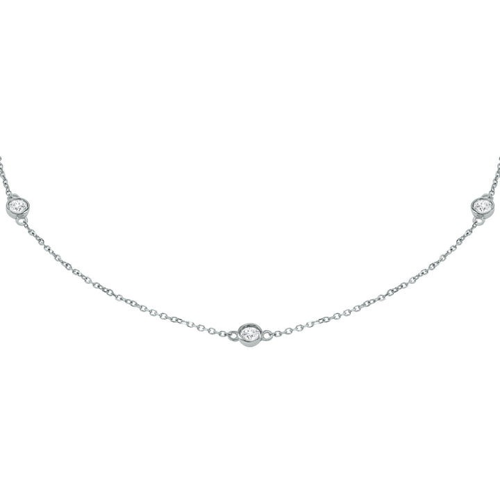 3/4 Carat Tw Bezel Set Diamond Station Necklace In 14K White Gold