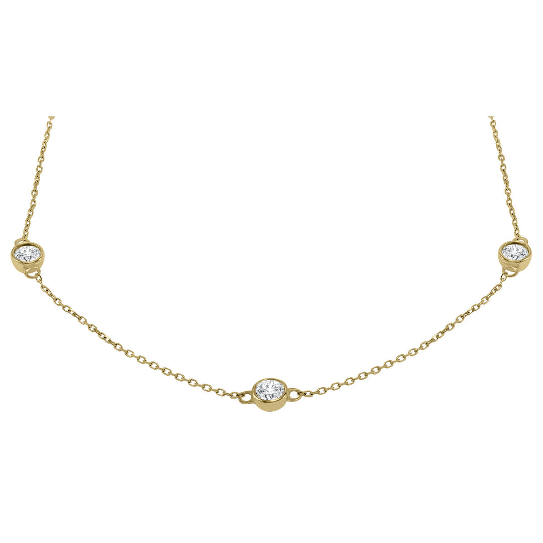 1 1/2 Carat Tw Bezel Set Diamond Station Necklace In 14K Yellow Gold