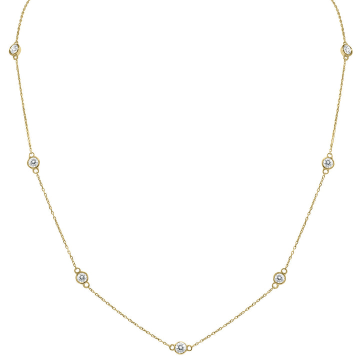 1 1/2 Carat Tw Bezel Set Diamond Station Necklace In 14K Yellow Gold