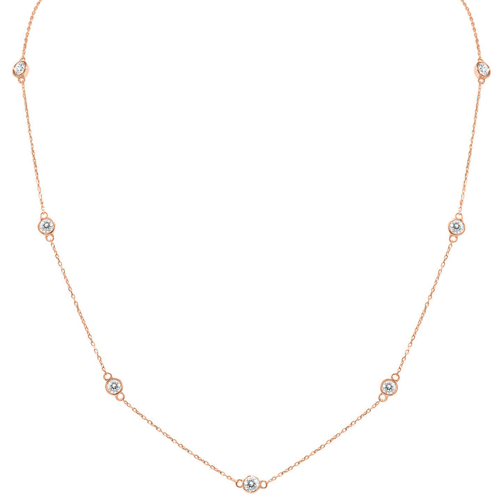 1 1/2 Carat Tw Bezel Set Diamond Station Necklace In 14K Rose Gold