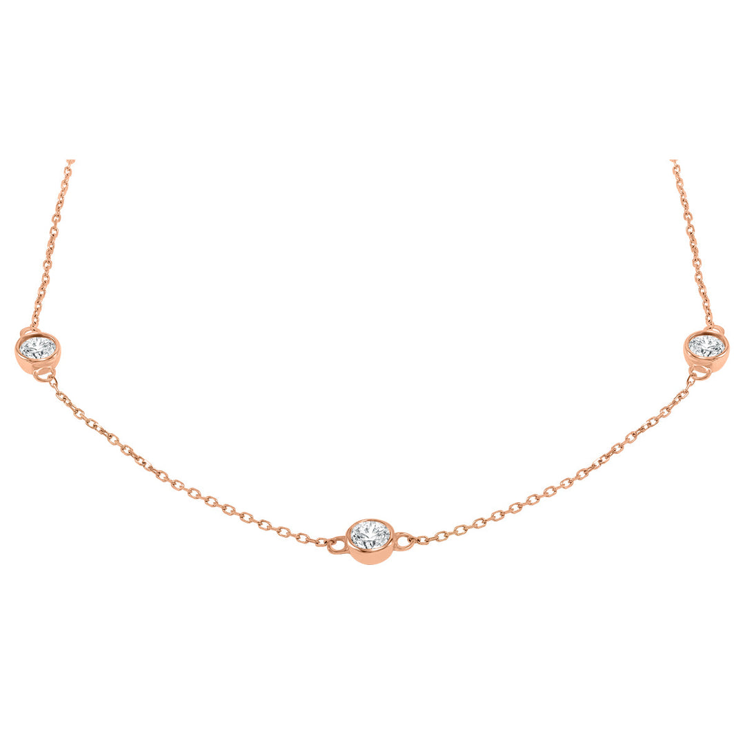 1 1/2 Carat Tw Bezel Set Diamond Station Necklace In 14K Rose Gold