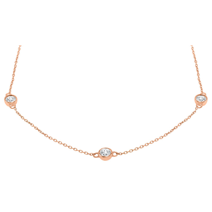 1 1/2 Carat Tw Bezel Set Diamond Station Necklace In 14K Rose Gold