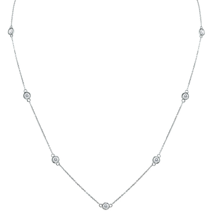 2 Carat Tw Bezel Set Diamond Station Necklace In 14K White Gold