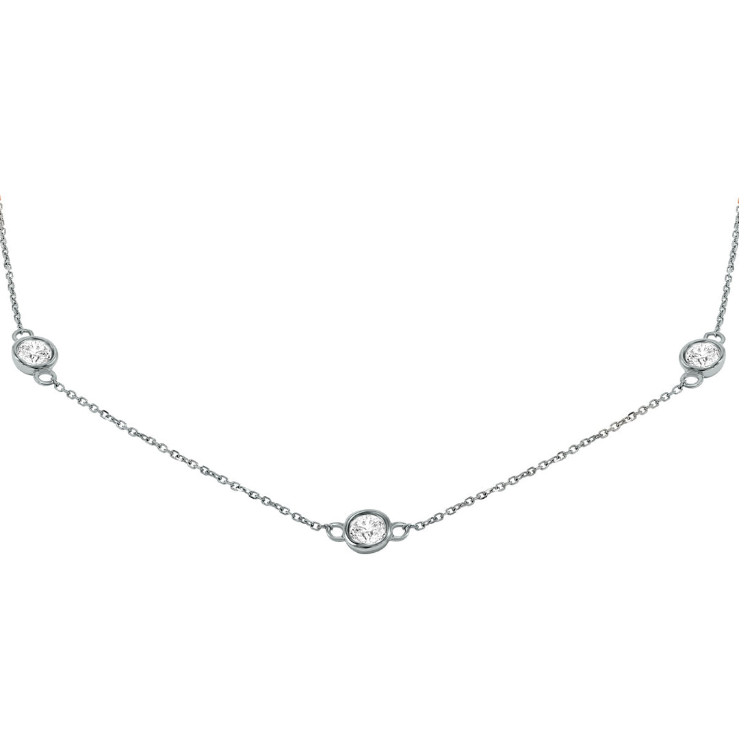 2 Carat Tw Bezel Set Diamond Station Necklace In 14K White Gold