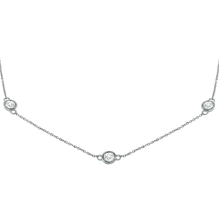 2 Carat Tw Bezel Set Diamond Station Necklace In 14K White Gold