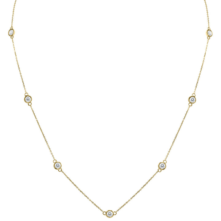 2 Carat Tw Bezel Set Diamond Station Necklace In 14K Yellow Gold