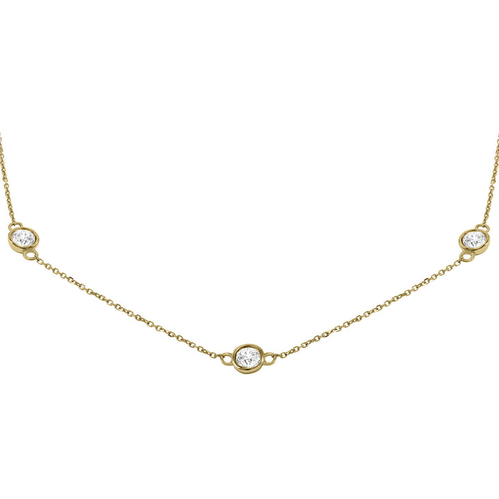 2 Carat Tw Bezel Set Diamond Station Necklace In 14K Yellow Gold