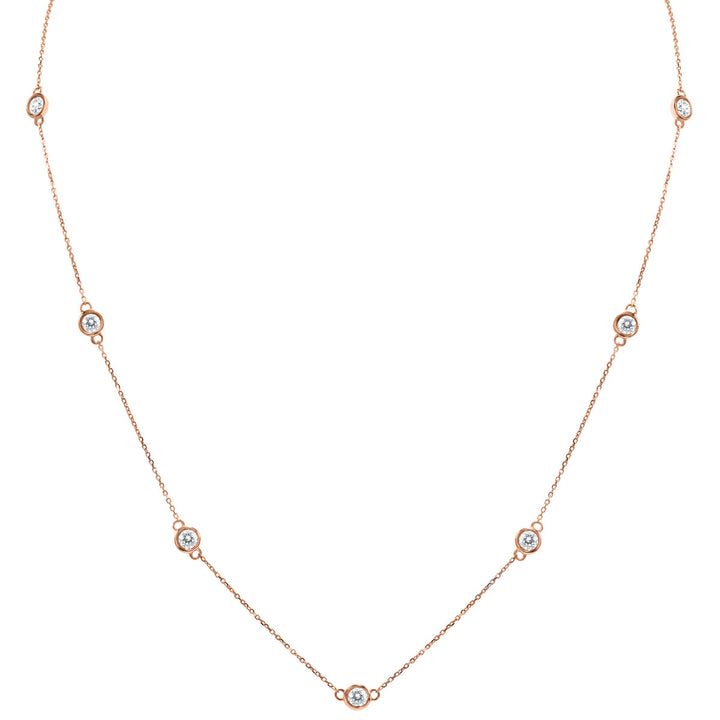 2 Carat Tw Bezel Set Diamond Station Necklace In 14K Rose Gold