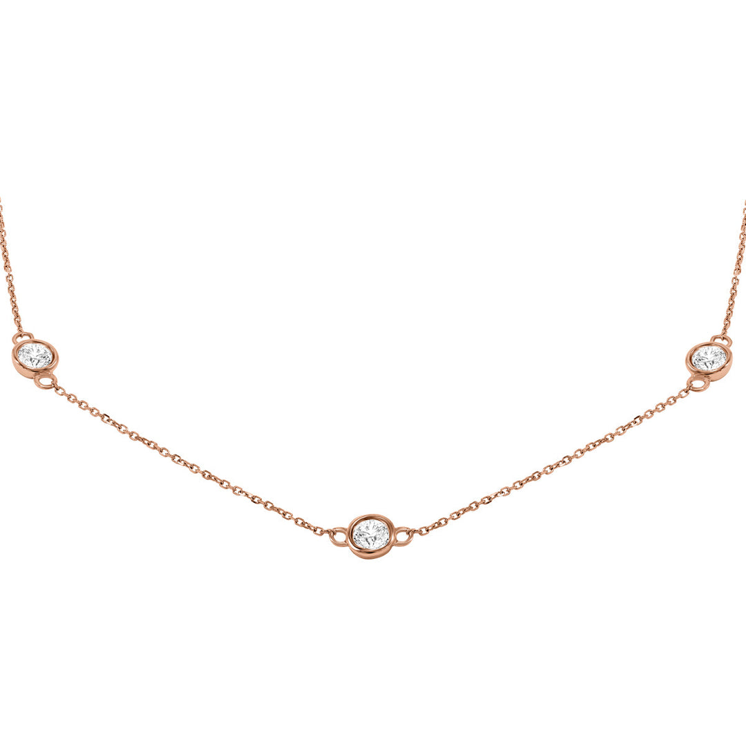 2 Carat Tw Bezel Set Diamond Station Necklace In 14K Rose Gold