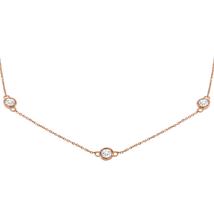 2 Carat Tw Bezel Set Diamond Station Necklace In 14K Rose Gold