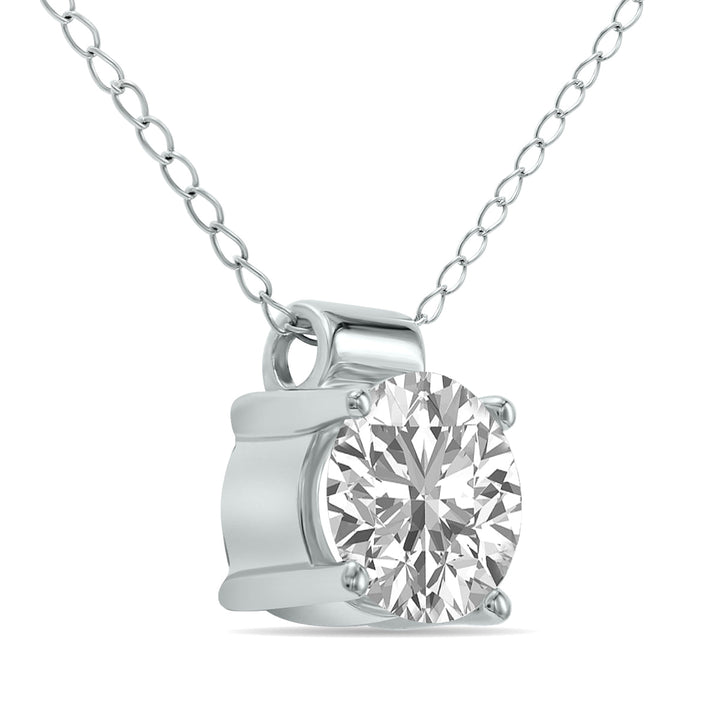 Lab Grown 1 Carat 4 Prong Diamond Solitaire Pendant In 14K White Gold (F-G Color, Vvs Clarity)