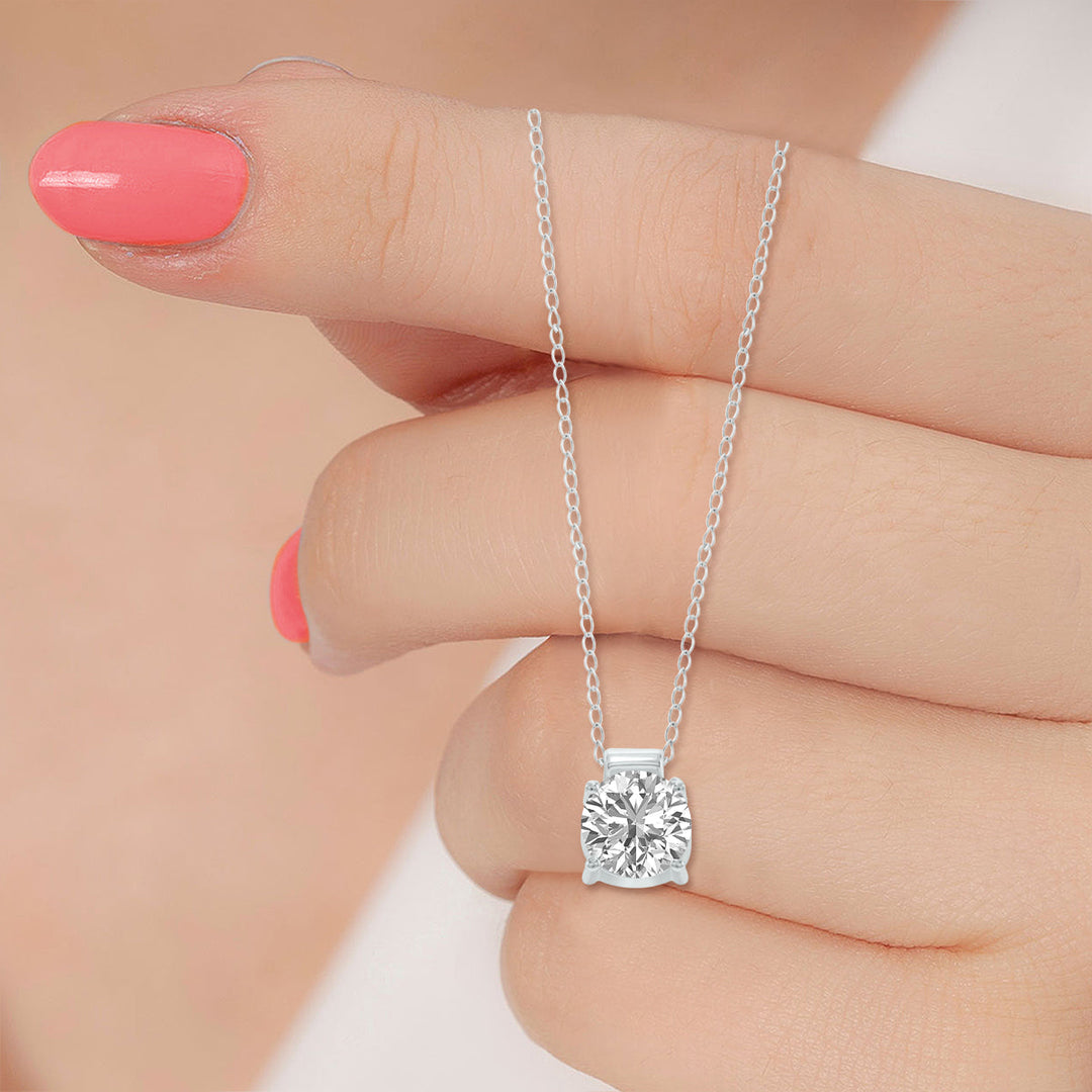 Lab Grown 1 Carat 4 Prong Diamond Solitaire Pendant In 14K White Gold (F-G Color, Vvs Clarity)