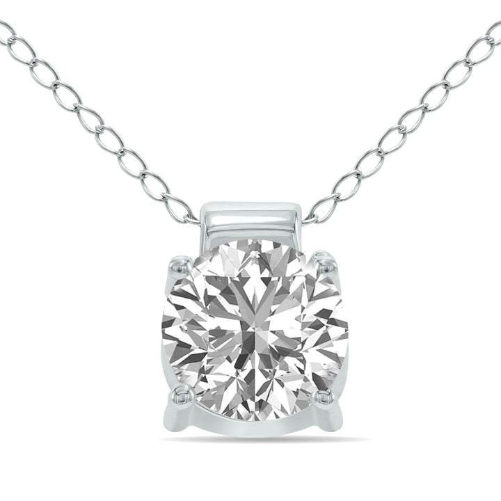 Lab Grown 1 Carat 4 Prong Diamond Solitaire Pendant In 14K White Gold (F-G Color, Vvs Clarity)