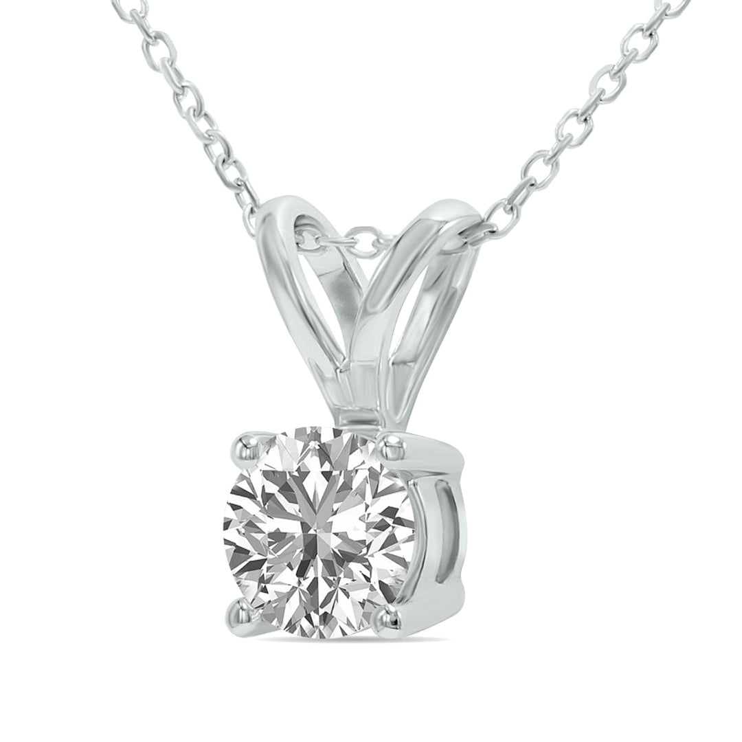 Lab Grown 3/4 Carat Diamond Solitaire Pendant In 14K White Gold