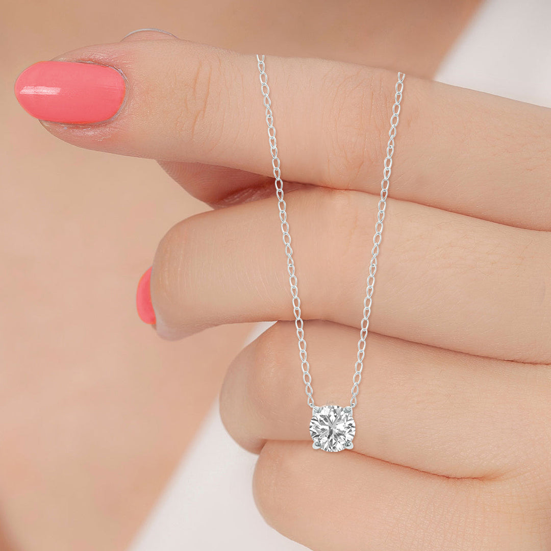 Lab Grown 1/2 Carat Floating Round Diamond Solitaire Pendant In 14K White Gold (F-G Color, Vvs1-Vvs2 Clarity)