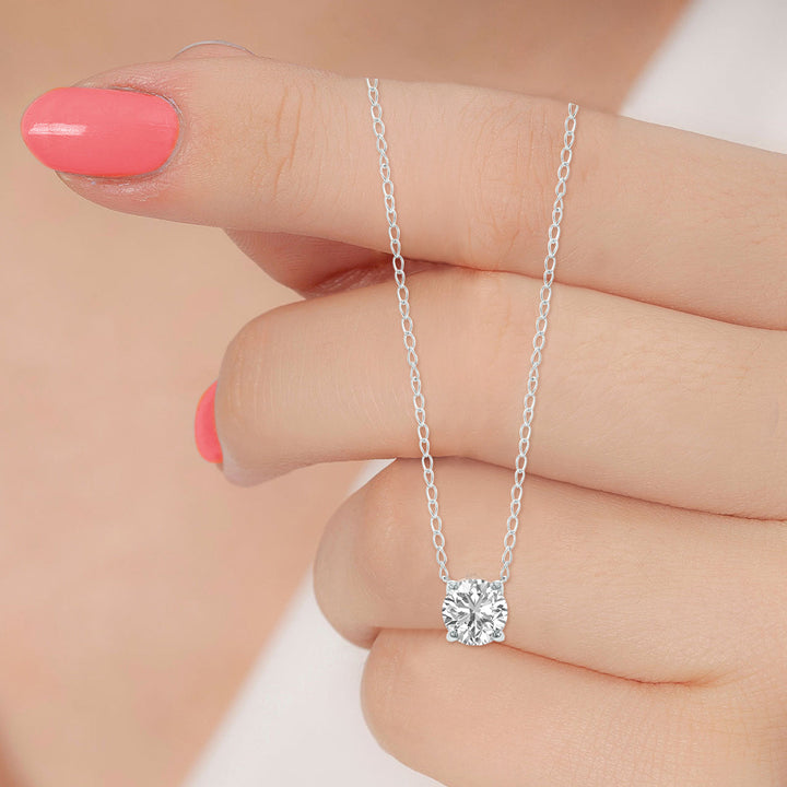 Lab Grown 1/2 Carat Floating Round Diamond Solitaire Pendant In 14K White Gold (F-G Color, Vvs1-Vvs2 Clarity)