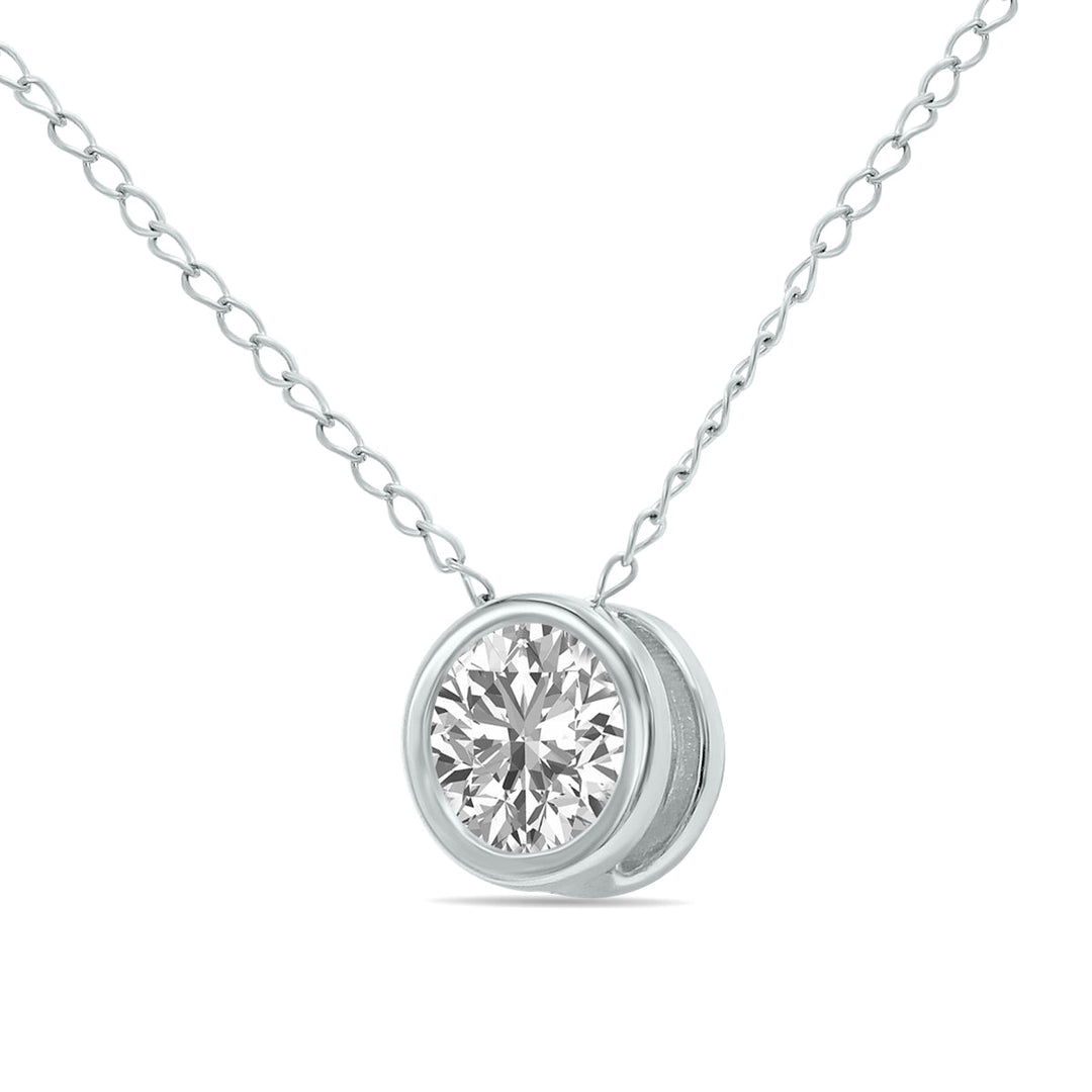 Lab Grown Igi Certified 1/2 Carat Round Solitaire Diamond Bezel Set Pendant In 14K White Gold (F-G Color, S1-S2 Clarity)