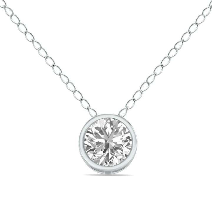 Lab Grown Igi Certified 1/2 Carat Round Solitaire Diamond Bezel Set Pendant In 14K White Gold (F-G Color, S1-S2 Clarity)