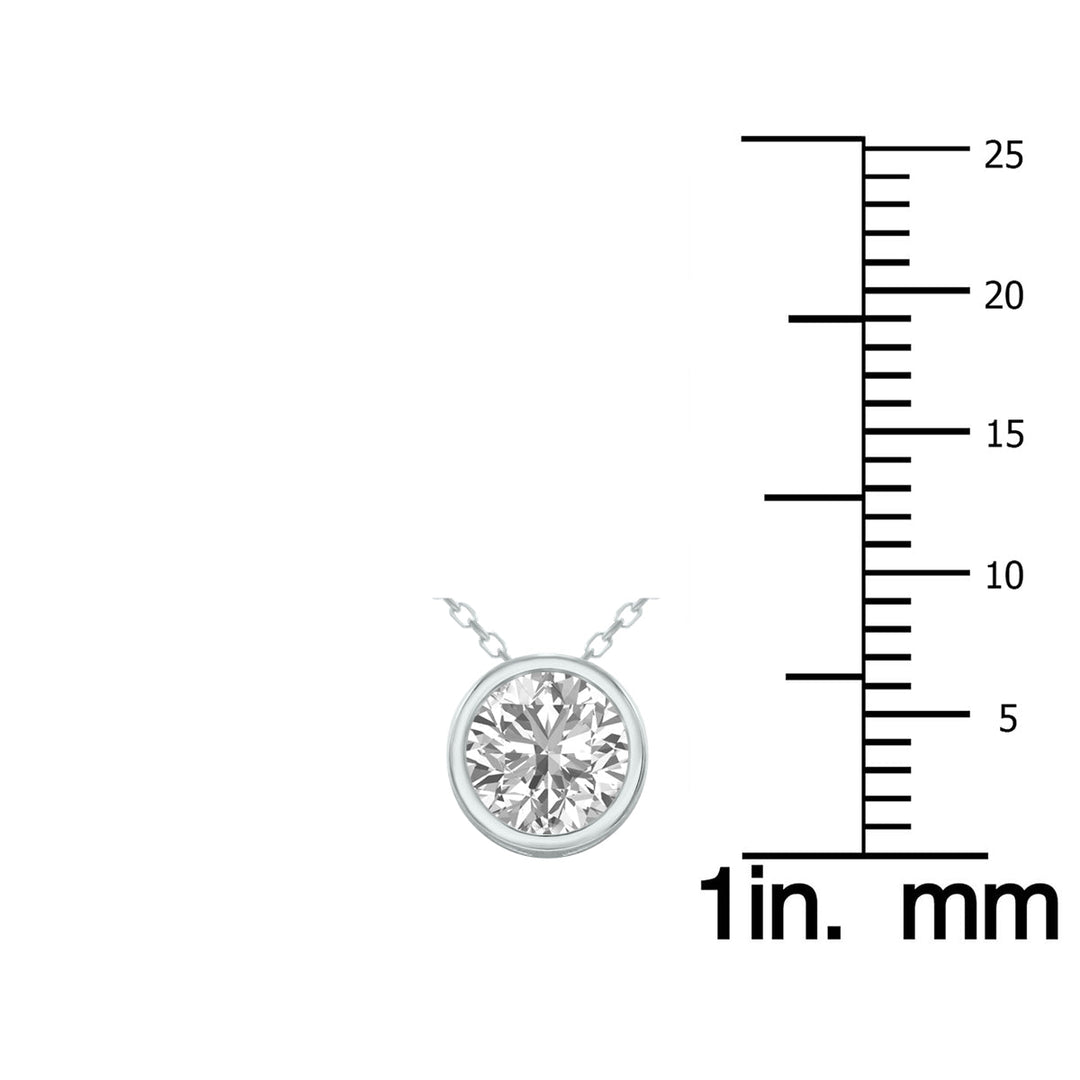 Lab Grown 3/4 Carat Round Solitaire Diamond Bezel Set Pendant In 14K White Gold