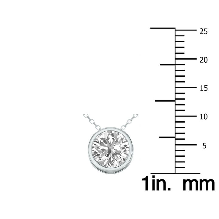 Lab Grown 1 Carat Round Solitaire Diamond Bezel Set Pendant In 14K White Gold