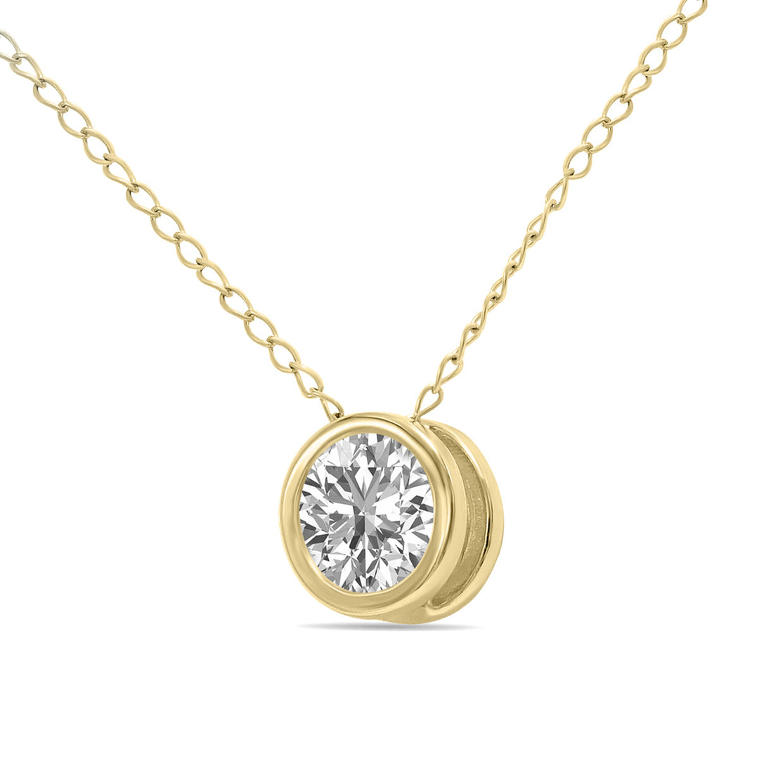 Lab Grown Igi Certified 1/2 Carat Round Solitaire Diamond Bezel Set Pendant In 14K Yellow Gold (F-G Color, S1-S2 Clarity)