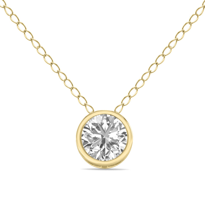 Lab Grown Igi Certified 1/2 Carat Round Solitaire Diamond Bezel Set Pendant In 14K Yellow Gold (F-G Color, S1-S2 Clarity)