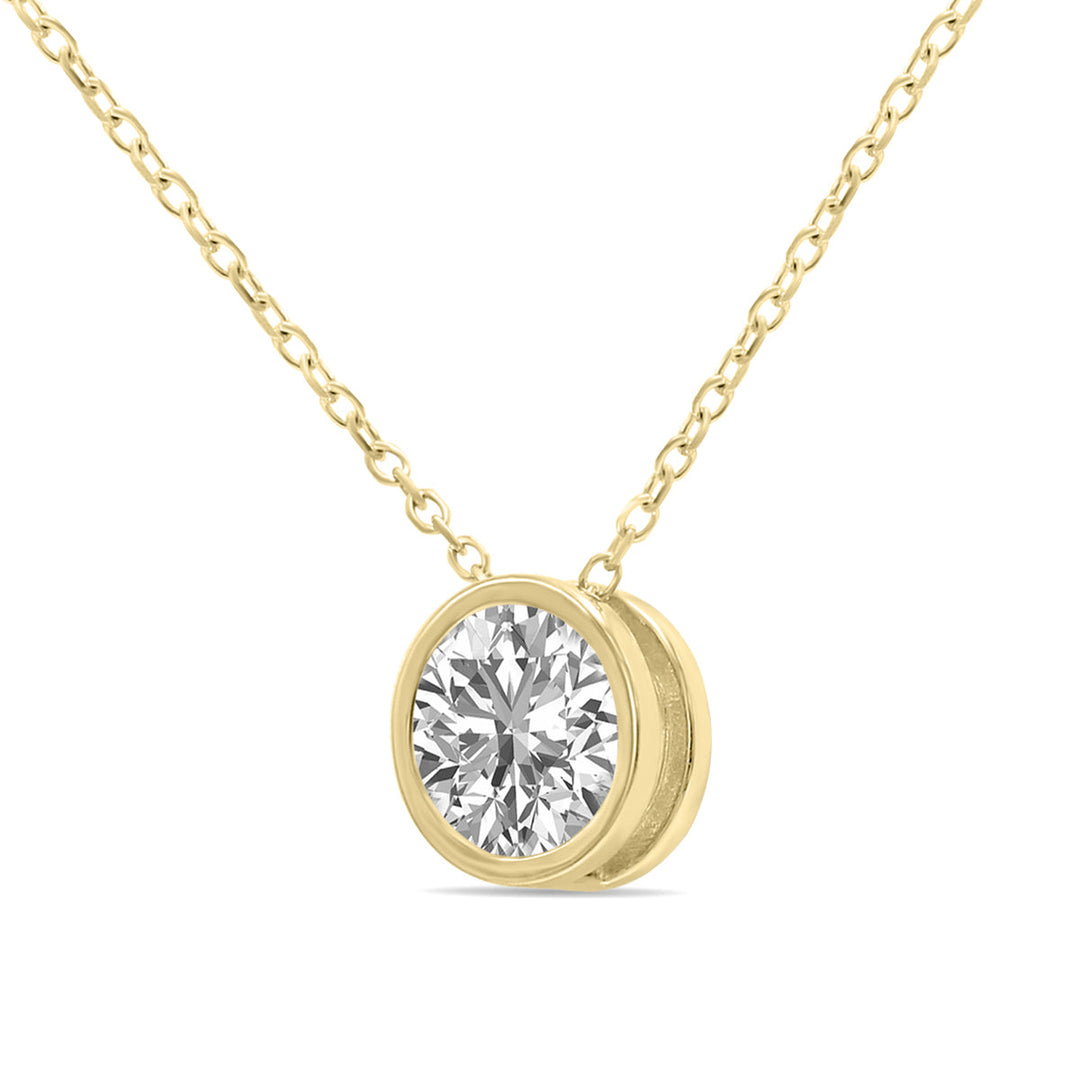 Lab Grown 3/4 Carat Round Solitaire Diamond Bezel Set Pendant In 14K Yellow Gold