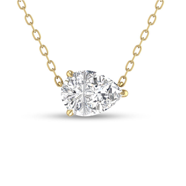 Lab Grown 1/2 Carat Floating Pear Shaped Diamond Solitaire Pendant In 14K Yellow Gold