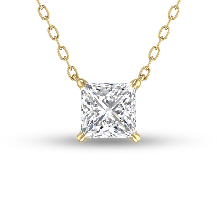 Lab Grown 1/2 Carat Floating Princess Cut Diamond Solitaire Pendant In 14K Yellow Gold