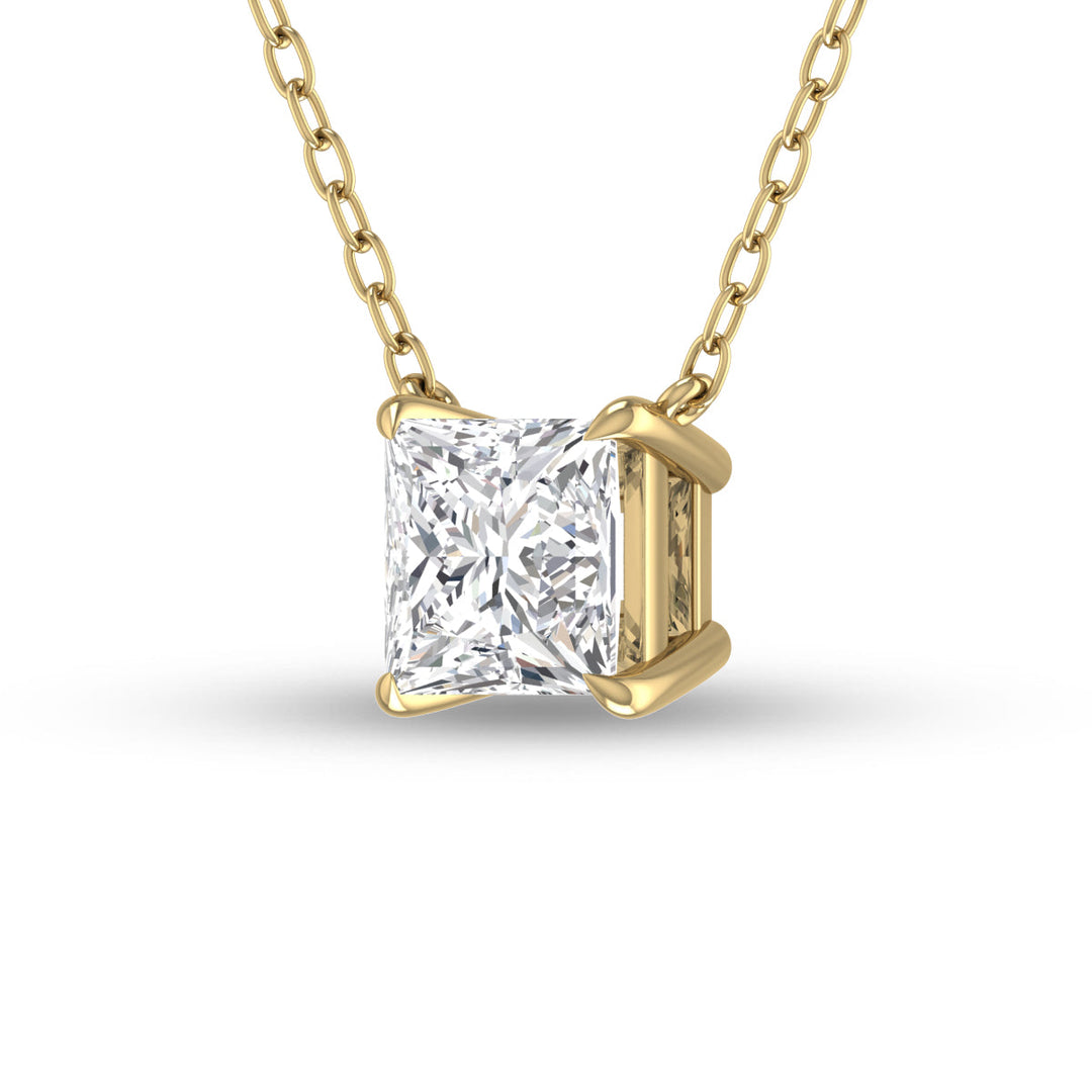 Lab Grown 1/2 Carat Floating Princess Cut Diamond Solitaire Pendant In 14K Yellow Gold