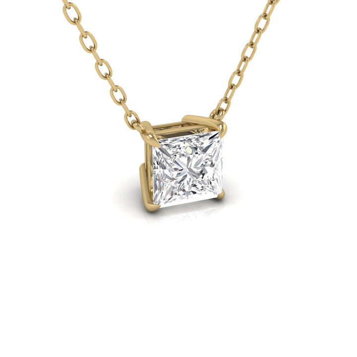 Lab Grown 1/2 Carat Floating Princess Cut Diamond Solitaire Pendant In 14K Yellow Gold