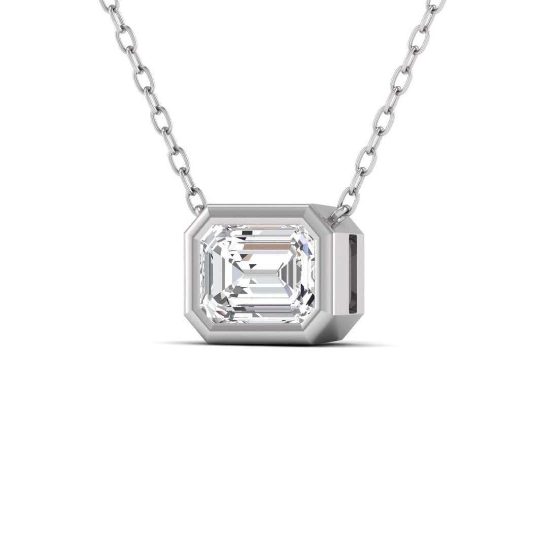 Lab Grown 1/2 Carat Emerald Cut Bezel Set Diamond Solitaire Pendant In 14K White Gold