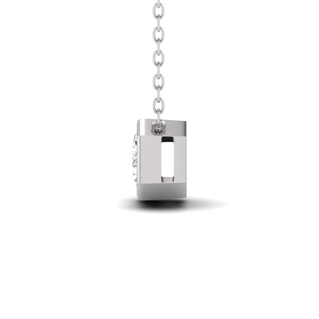 Lab Grown 1/2 Carat Emerald Cut Bezel Set Diamond Solitaire Pendant In 14K White Gold