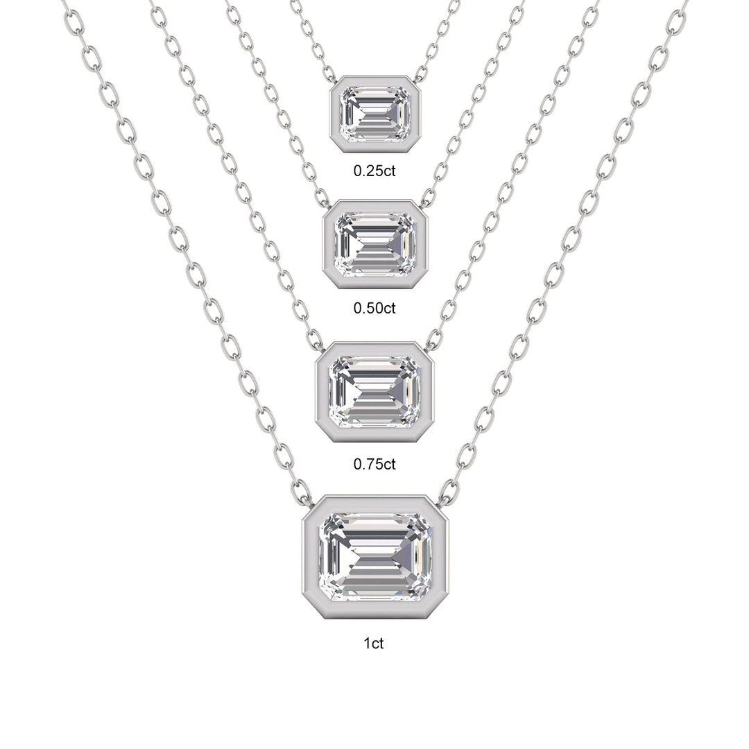 Lab Grown 1/2 Carat Emerald Cut Bezel Set Diamond Solitaire Pendant In 14K White Gold