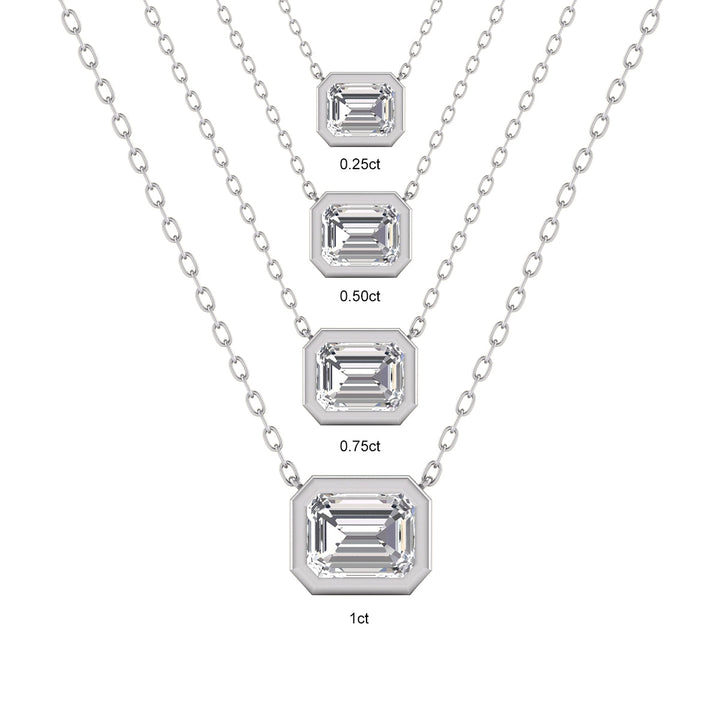 Lab Grown 1/2 Carat Emerald Cut Bezel Set Diamond Solitaire Pendant In 14K White Gold