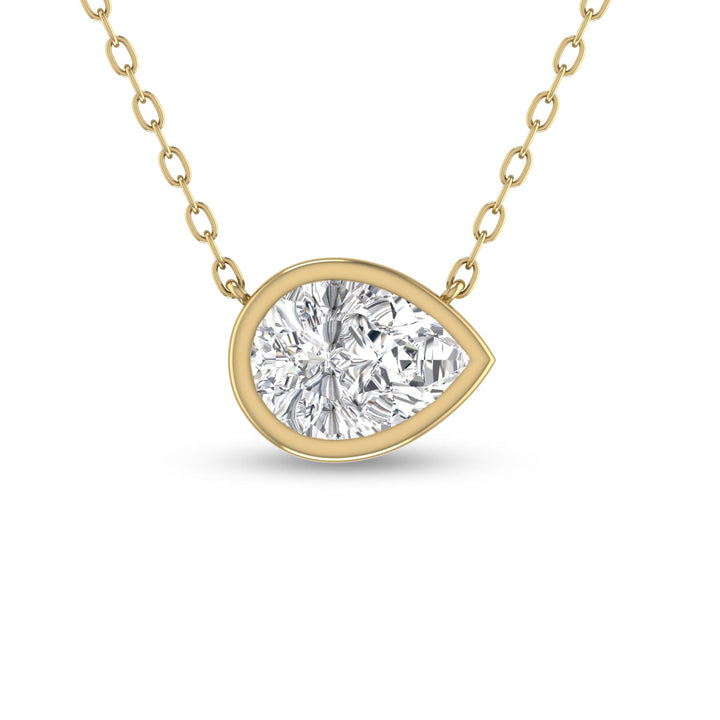 Lab Grown 1/2 Carat Pear Shaped Bezel Set Diamond Solitaire Pendant In 14K Yellow Gold