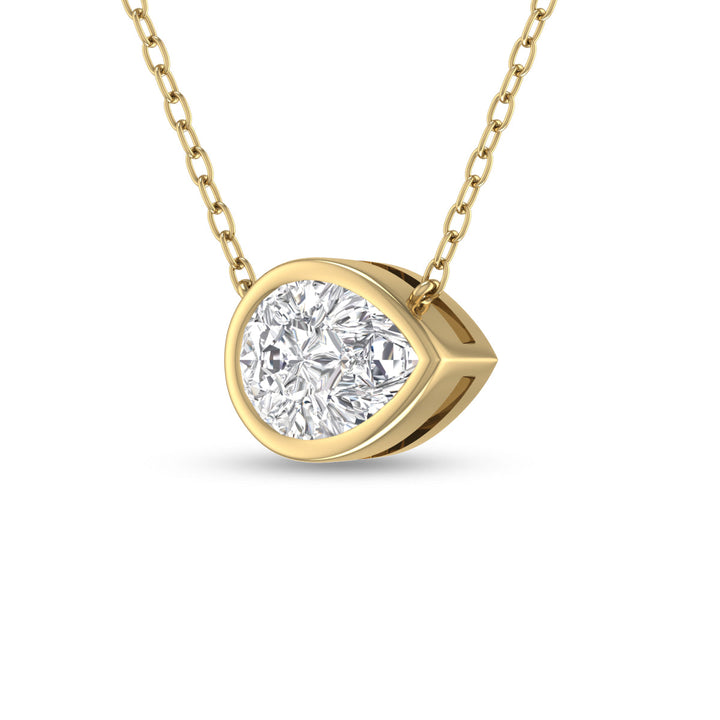 Lab Grown 1/2 Carat Pear Shaped Bezel Set Diamond Solitaire Pendant In 14K Yellow Gold