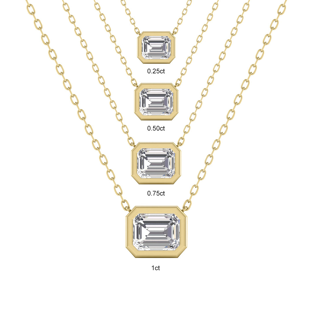 Lab Grown 3/4 Carat Emerald Cut Bezel Set Diamond Solitaire Pendant In 14K Yellow Gold