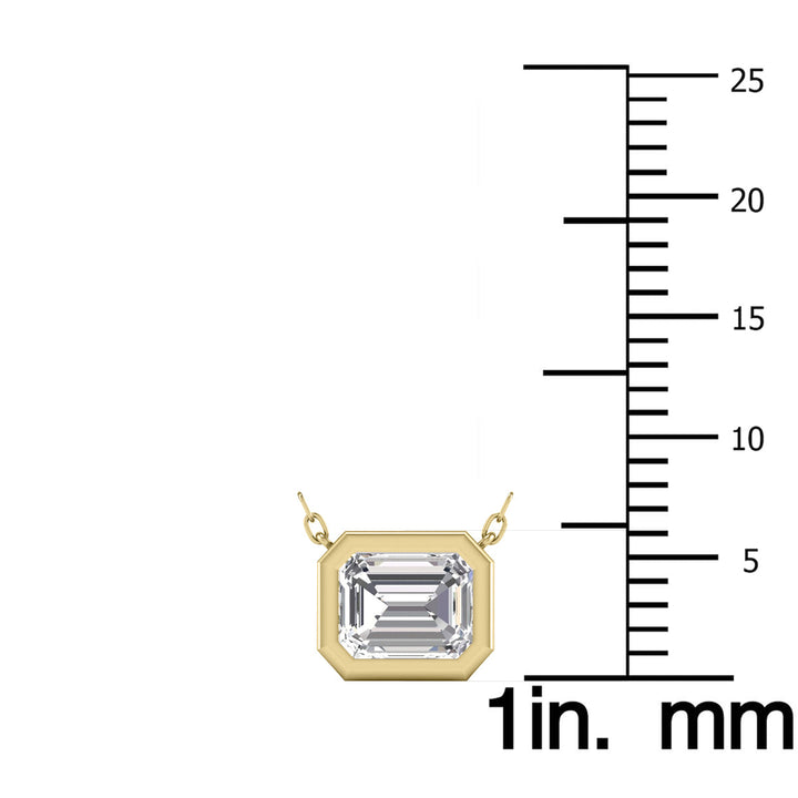 Lab Grown 3/4 Carat Emerald Cut Bezel Set Diamond Solitaire Pendant In 14K Yellow Gold