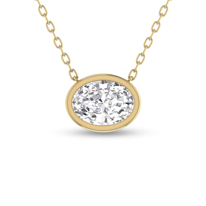 Lab Grown 1 Carat Oval Bezel Set Diamond Solitaire Pendant In 14K Yellow Gold