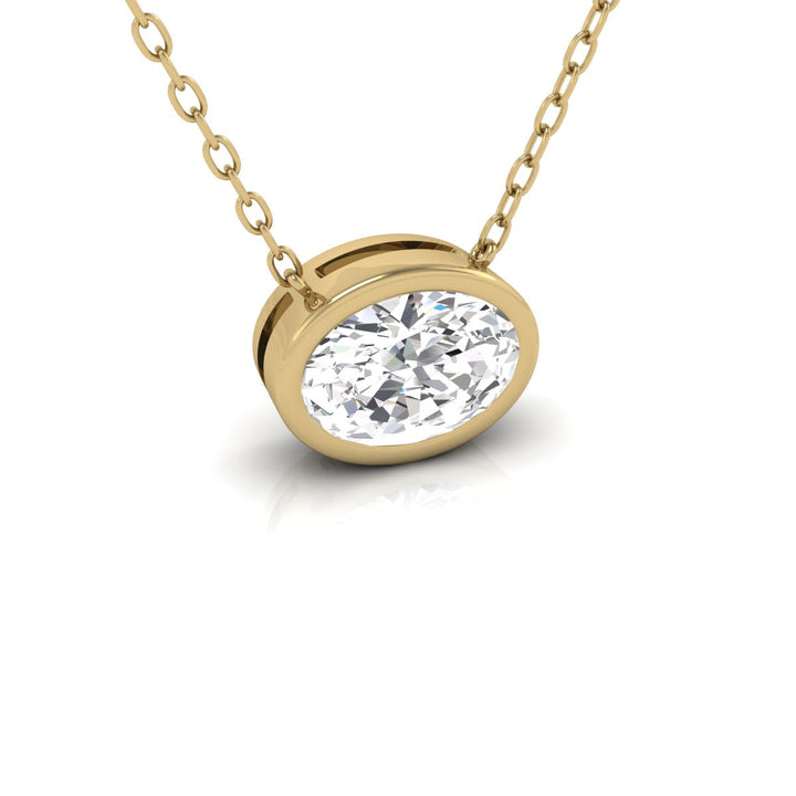 Lab Grown 1 Carat Oval Bezel Set Diamond Solitaire Pendant In 14K Yellow Gold