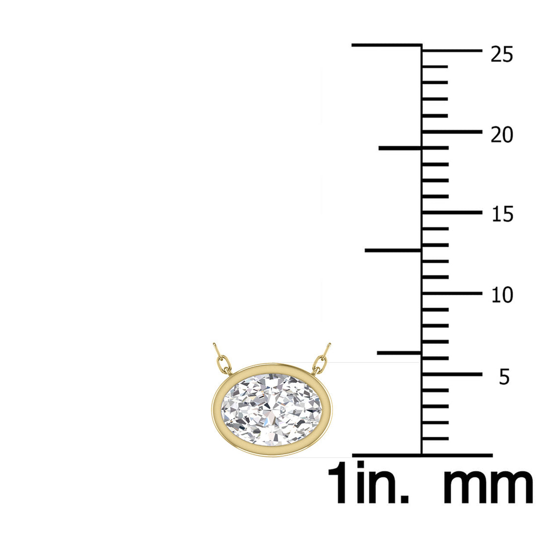 Lab Grown 1 Carat Oval Bezel Set Diamond Solitaire Pendant In 14K Yellow Gold